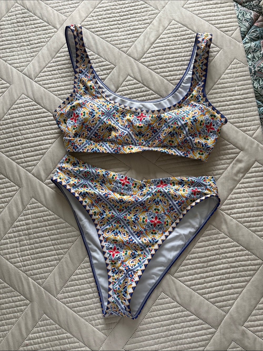 Floral Tile Print One-Piece Swimsuit in